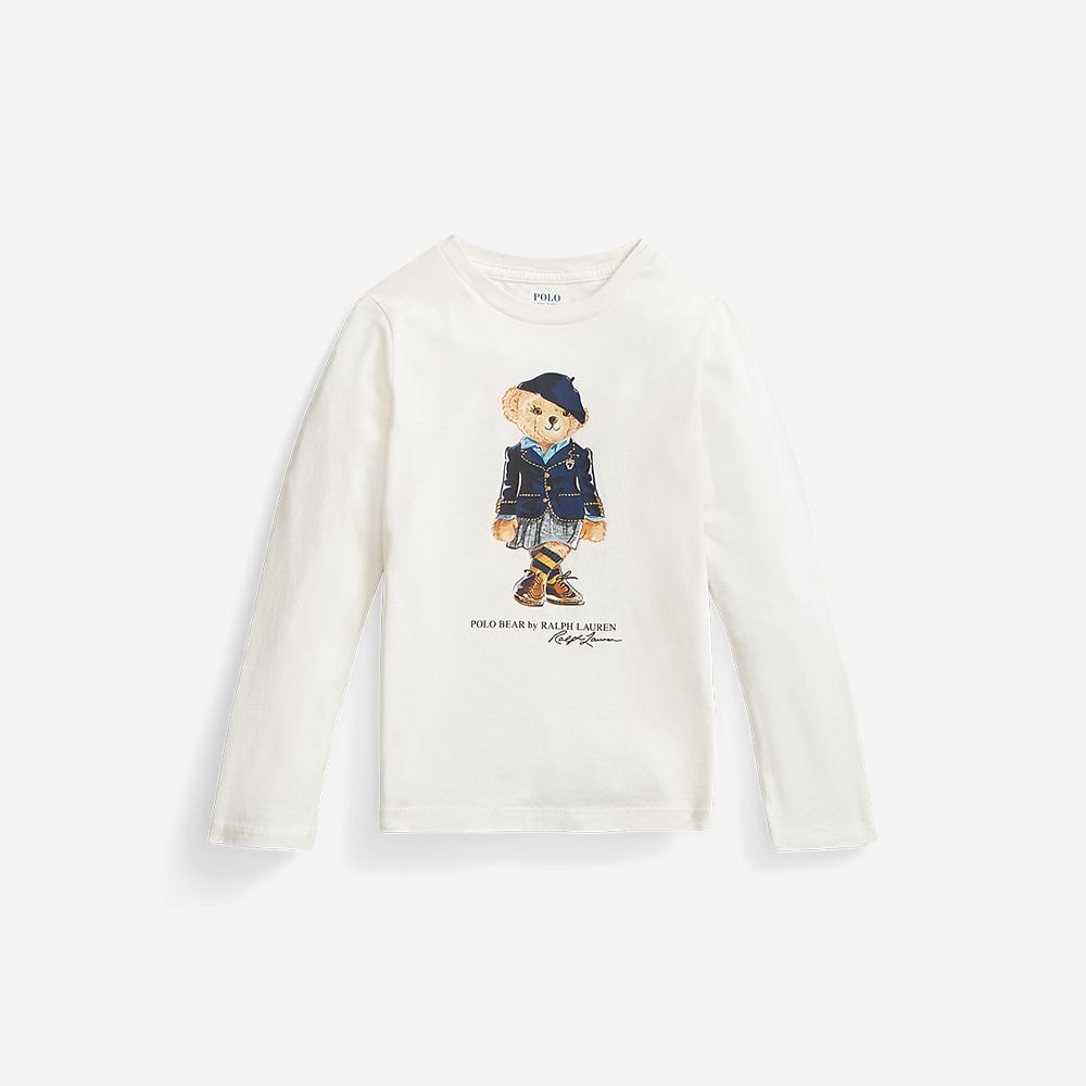 Ls Bear Tee-Knit Shirts-T-Shirt 2-6y Deckwash White