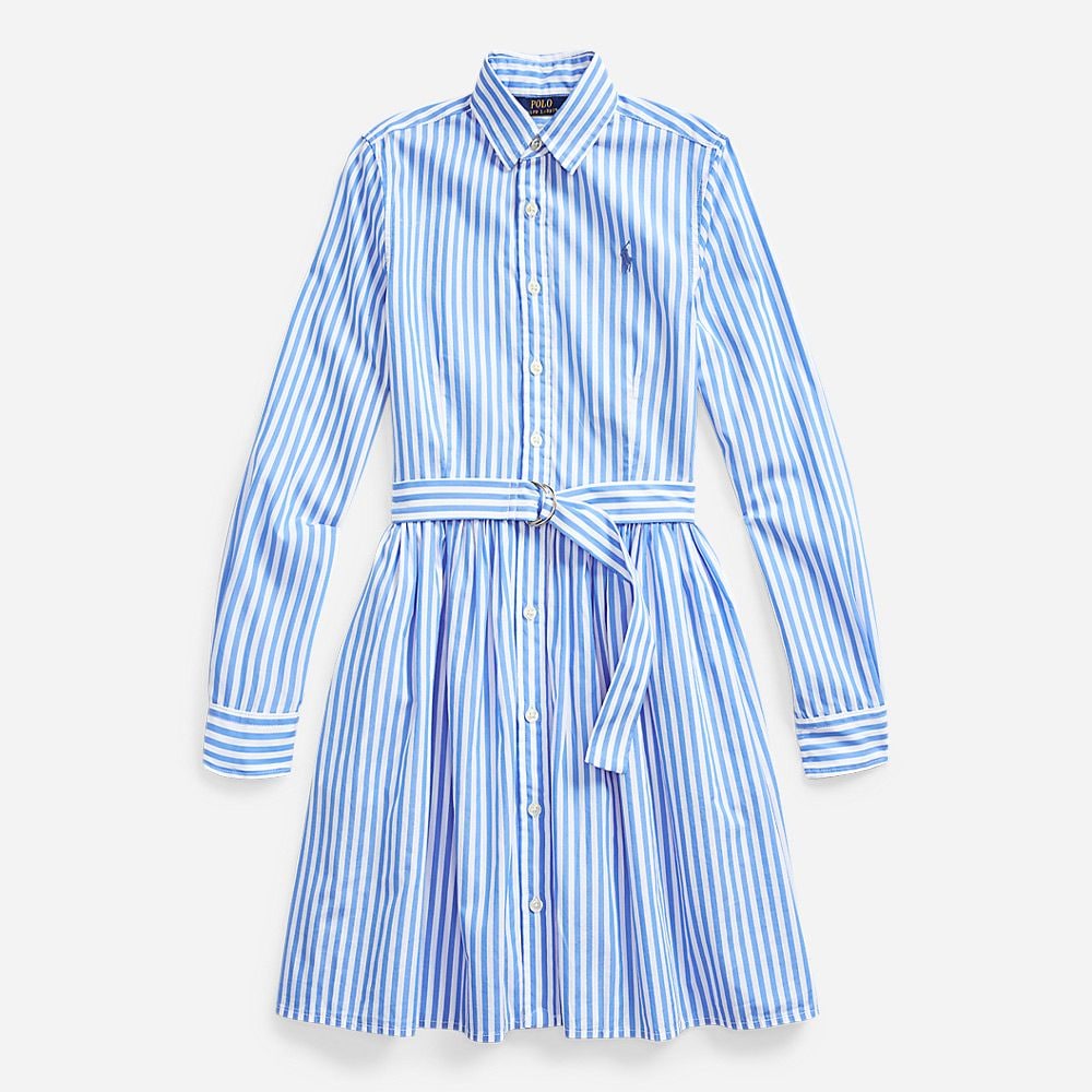 Striped Cotton Shirtdress 7-12y Blue Multi