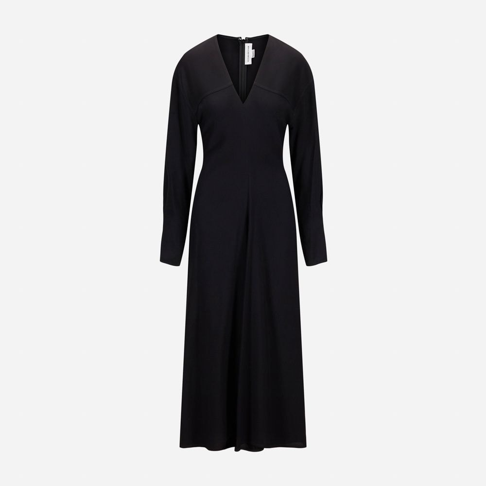 V Neck Fit And Flare Dress Black