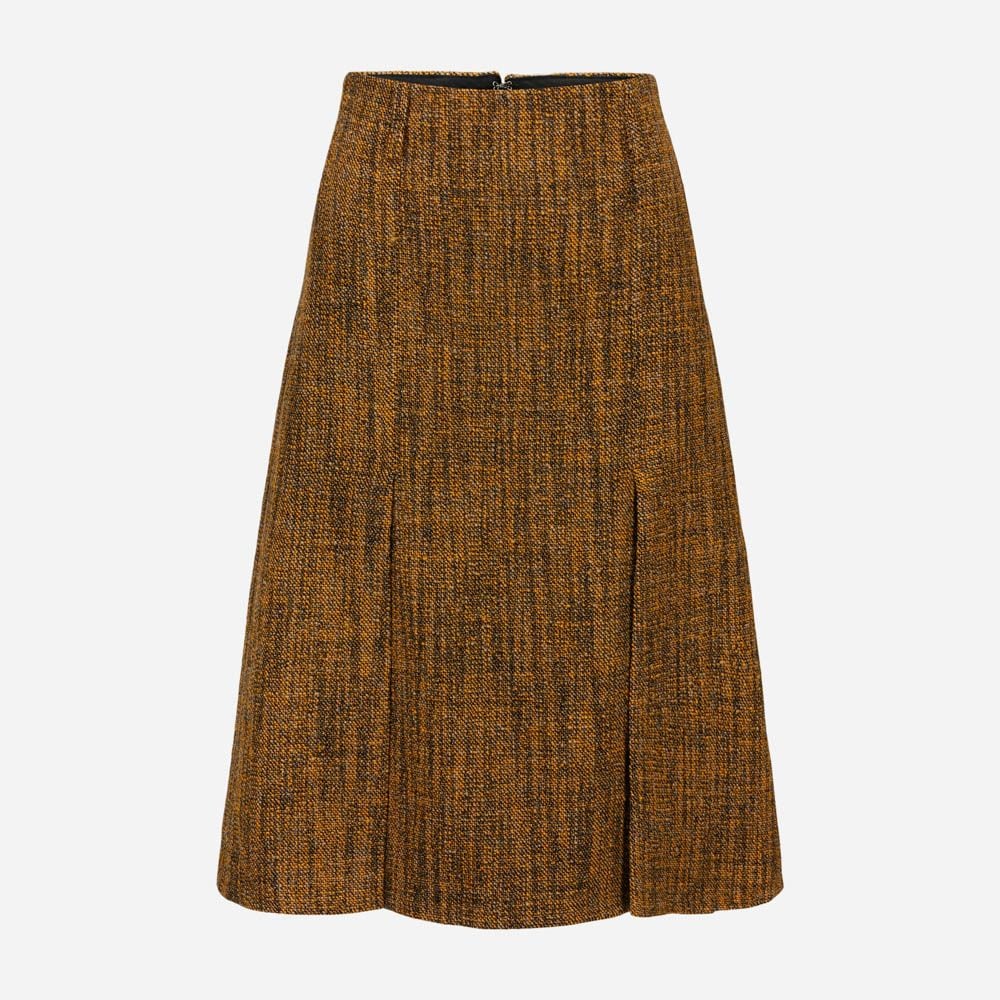 Knee Length Pocket Detail Skirt Dark Brown/Yellow 8022