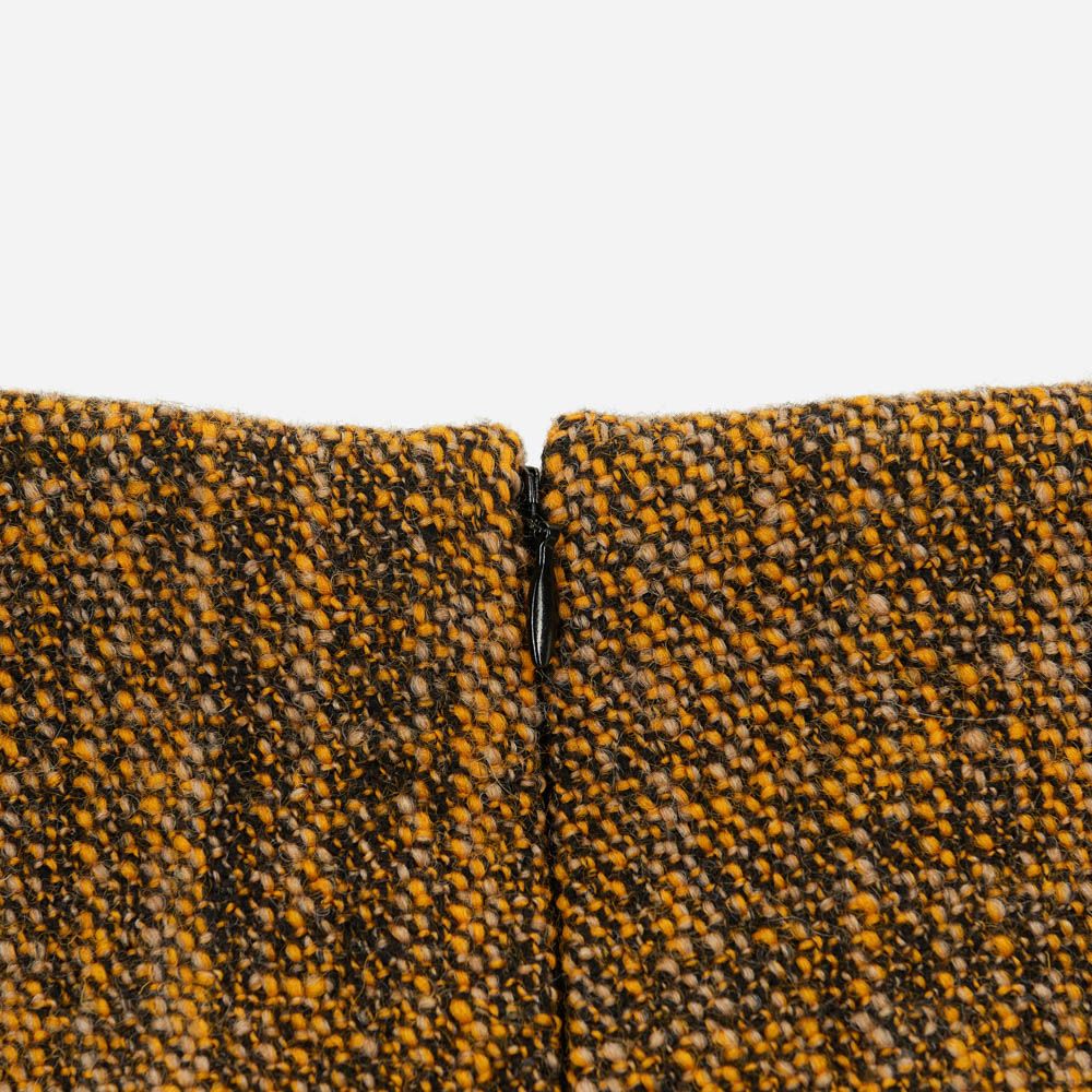 Knee Length Pocket Detail Skirt Dark Brown/Yellow 8022