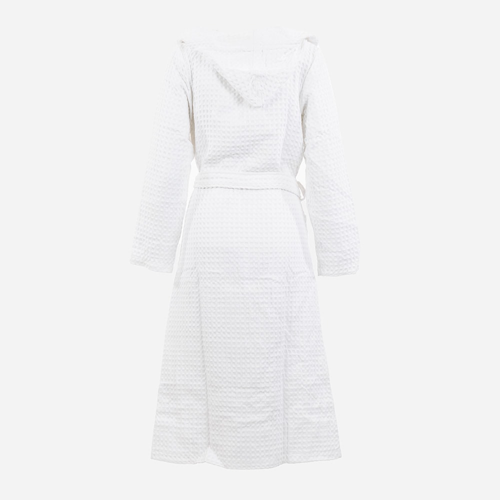 Organic Waffle Robe Hood Long - White