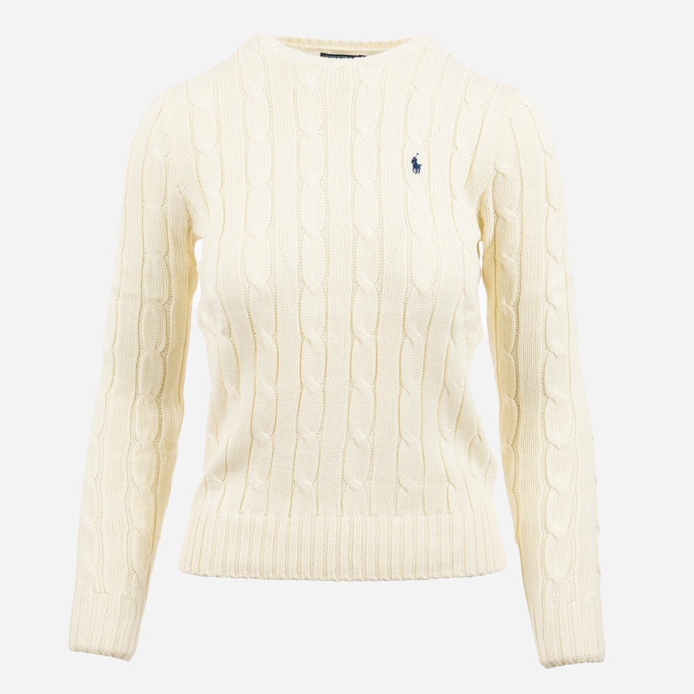 Cable Knit Cotton Crewneck Sweater - Cream
