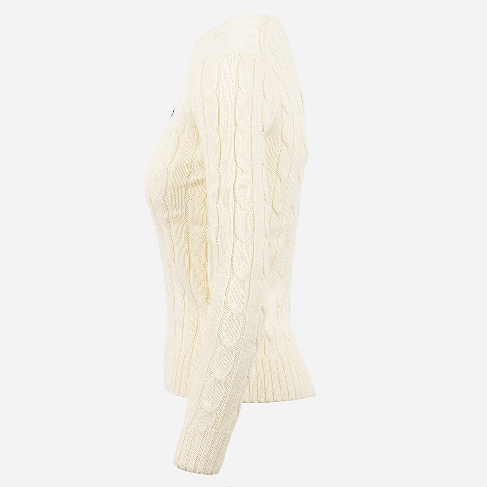 Cable Knit Cotton Crewneck Sweater - Cream