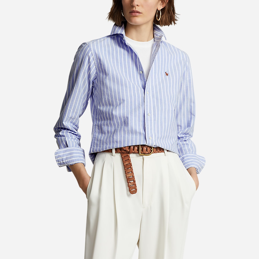 Classic Fit Striped Oxford Shirt - Harbor Island Blue/White