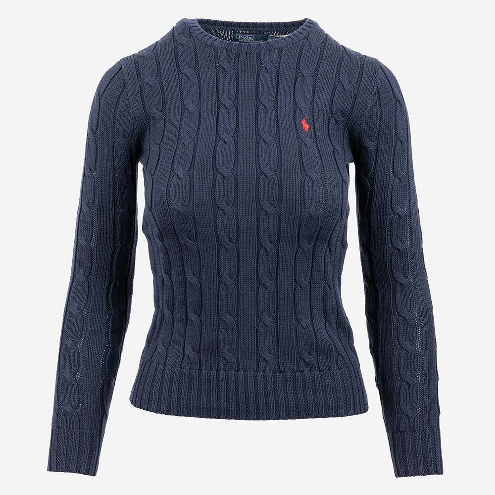 Cable Knit Cotton Crewneck Sweater - Hunter Navy