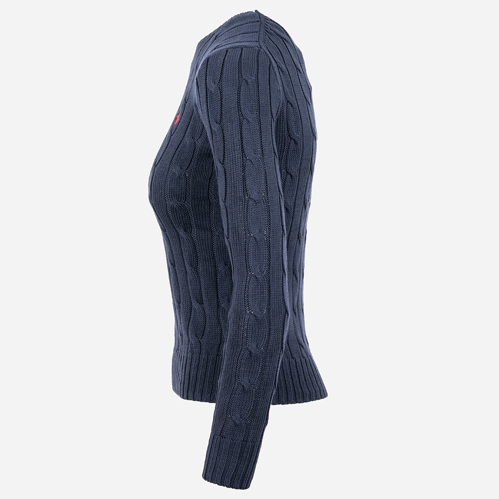 Cable Knit Cotton Crewneck Sweater - Hunter Navy