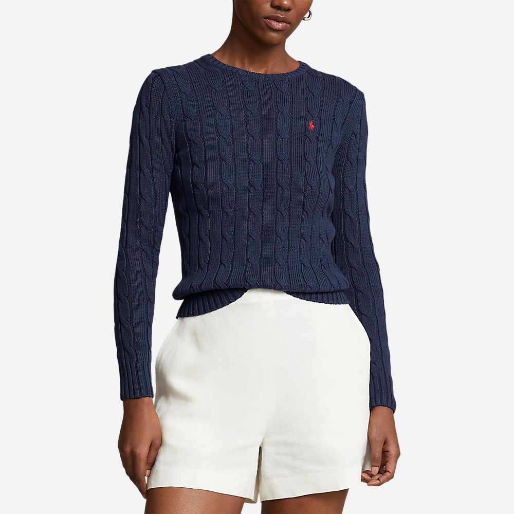 Cable Knit Cotton Crewneck Sweater - Hunter Navy