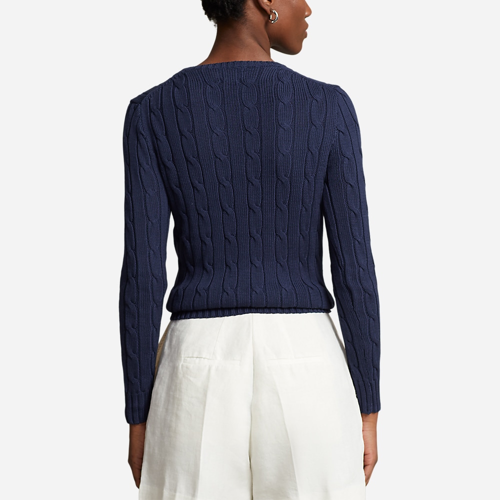 Cable Knit Cotton Crewneck Sweater - Hunter Navy