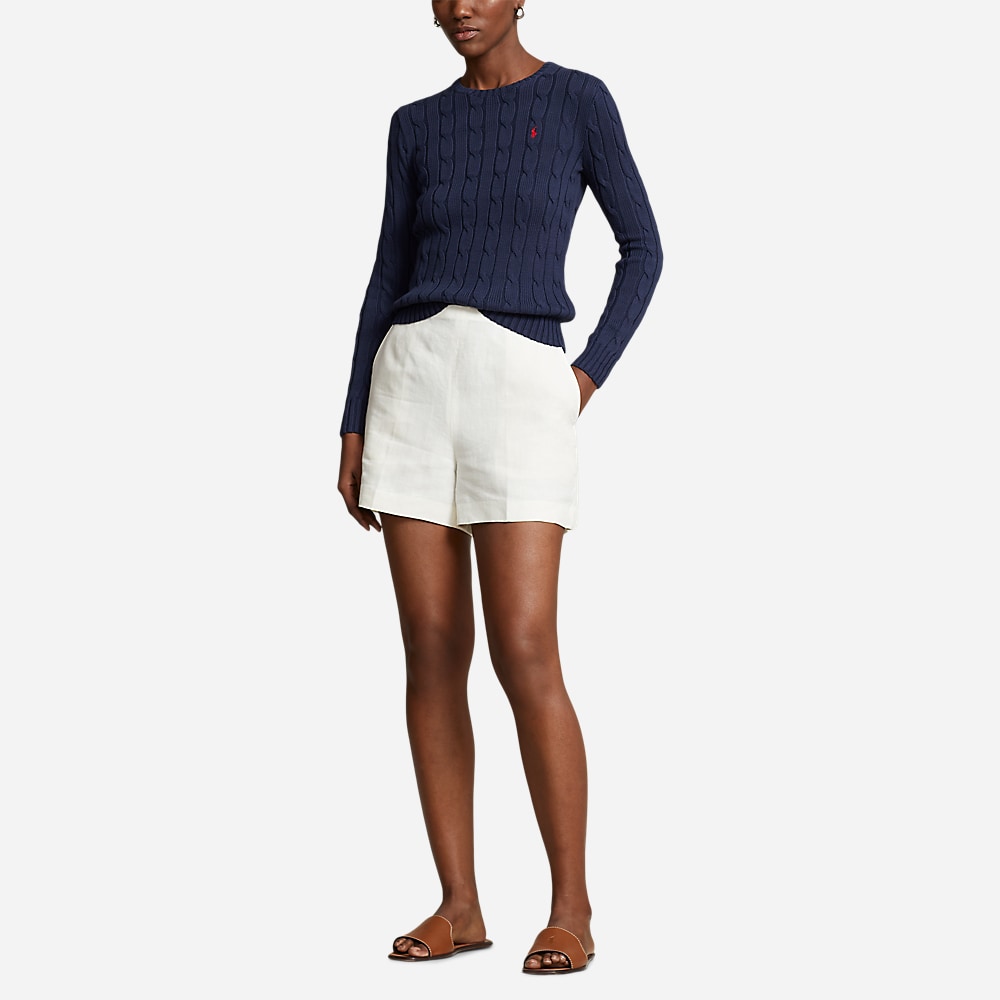 Cable Knit Cotton Crewneck Sweater - Hunter Navy