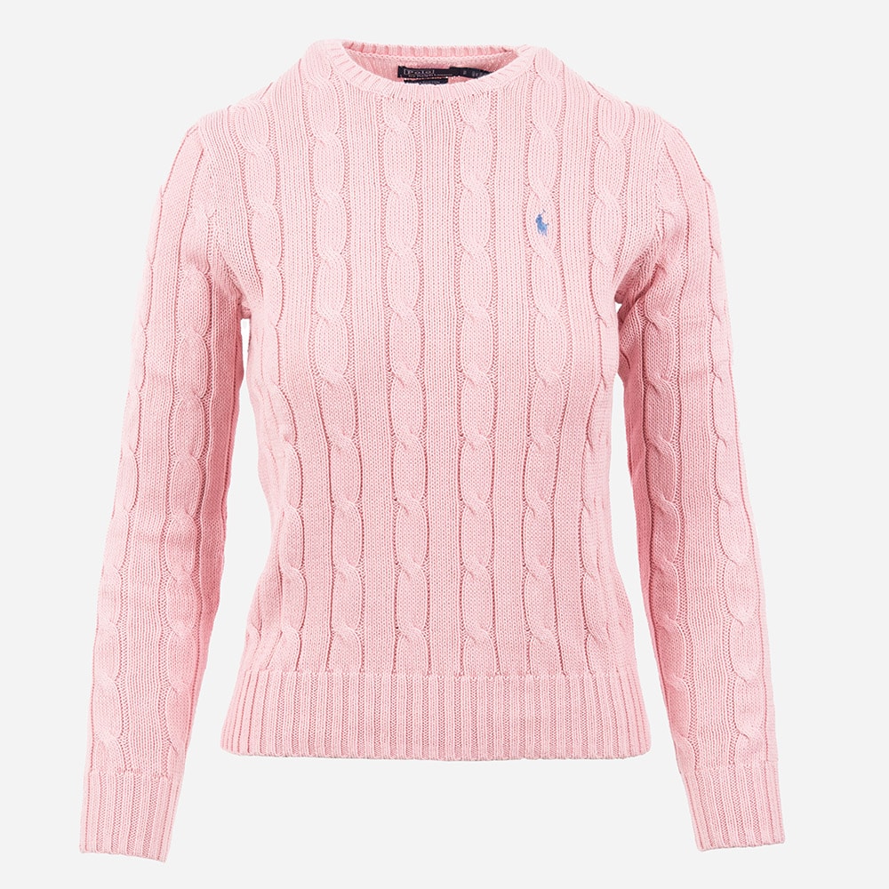 Cable-Knit Cotton Crewneck Sweater - Carmel Pink