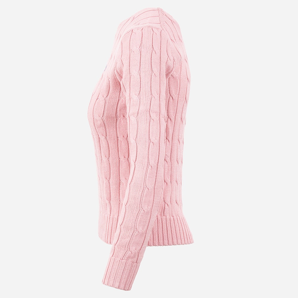 Cable-Knit Cotton Crewneck Sweater - Carmel Pink