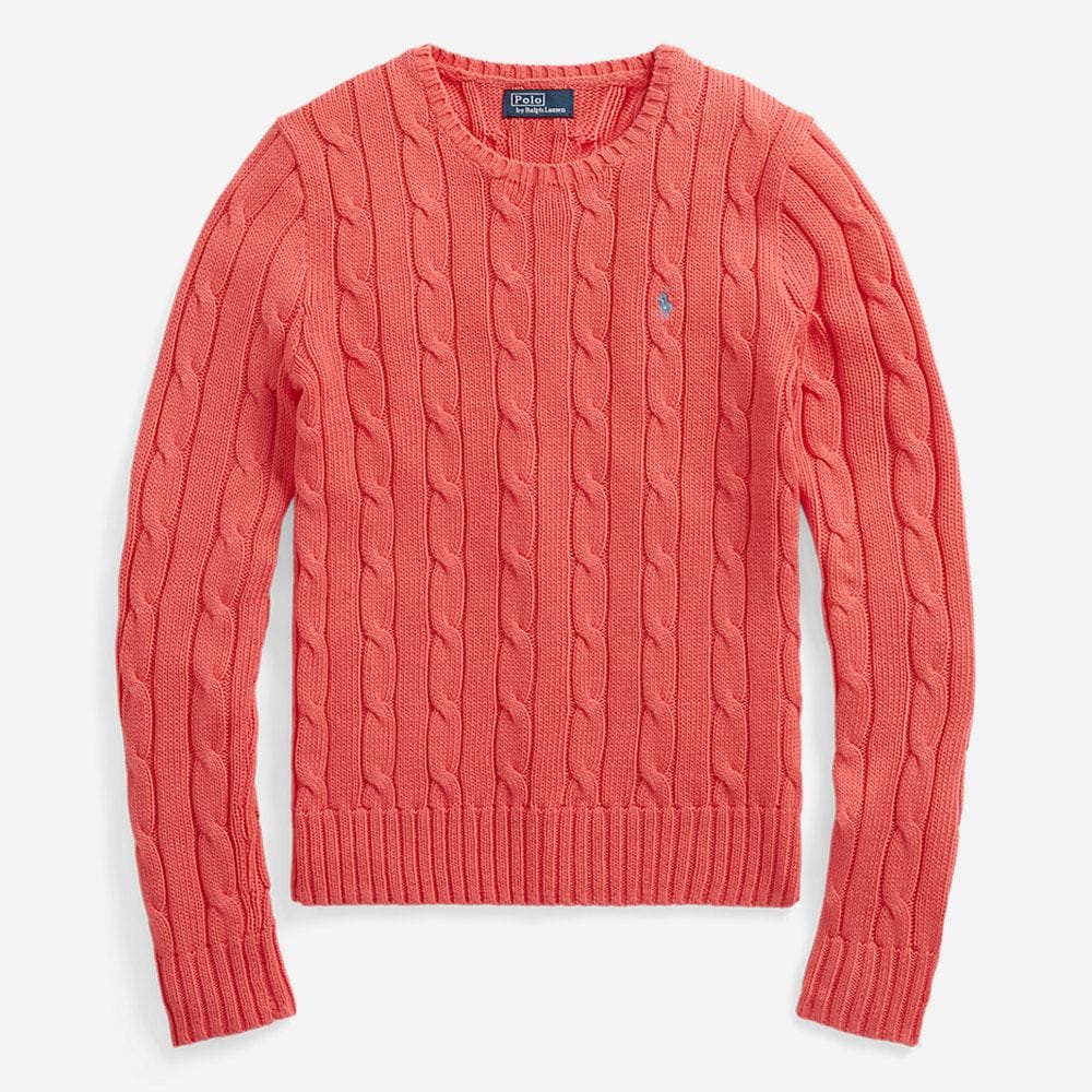 Cable Knit Cotton Crewneck Sweater - Amalfi Red
