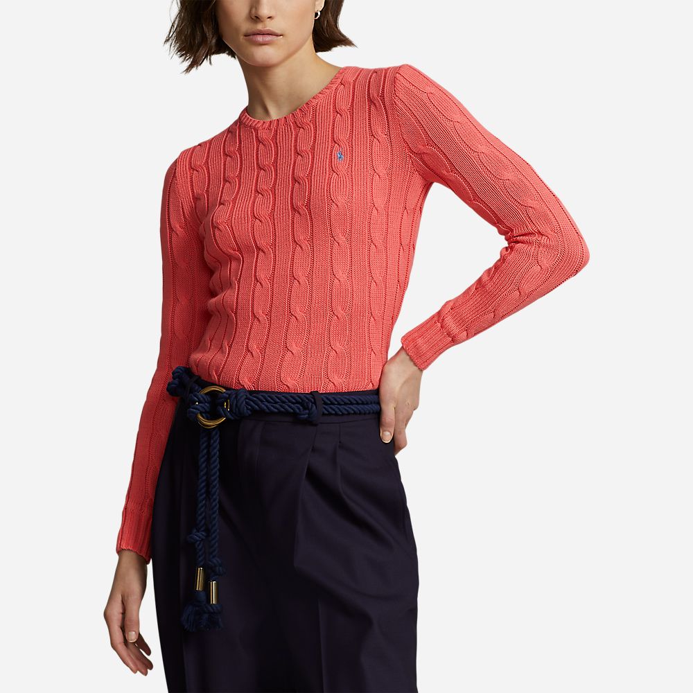 Cable Knit Cotton Crewneck Sweater - Amalfi Red