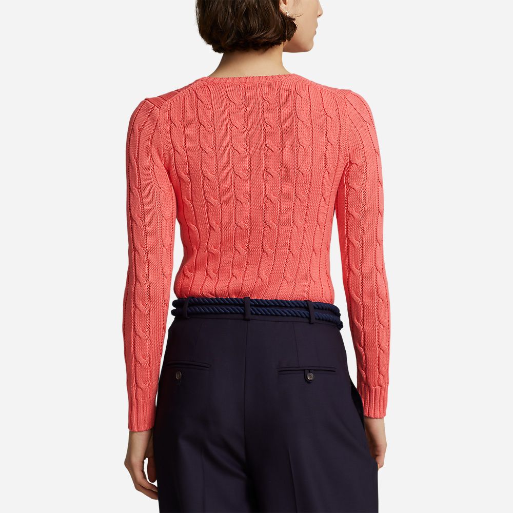 Cable Knit Cotton Crewneck Sweater - Amalfi Red