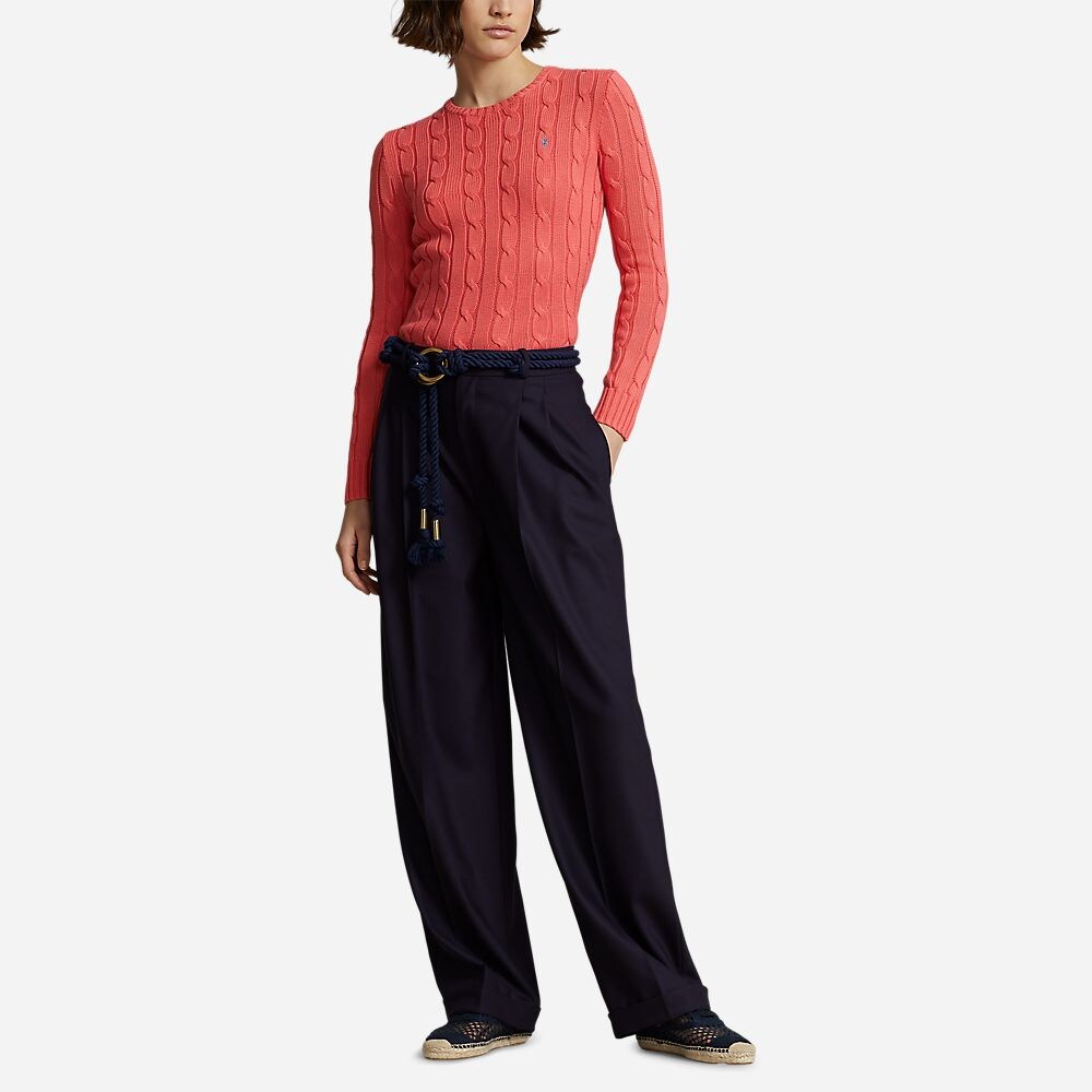 Cable Knit Cotton Crewneck Sweater - Amalfi Red