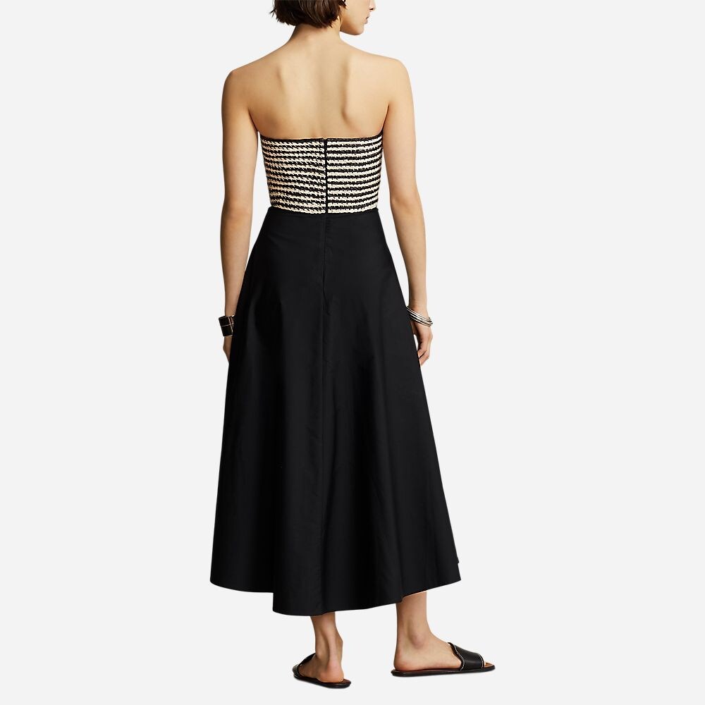 Raffia Bodice Hybrid Strapless Gown - Polo Black/Raffia