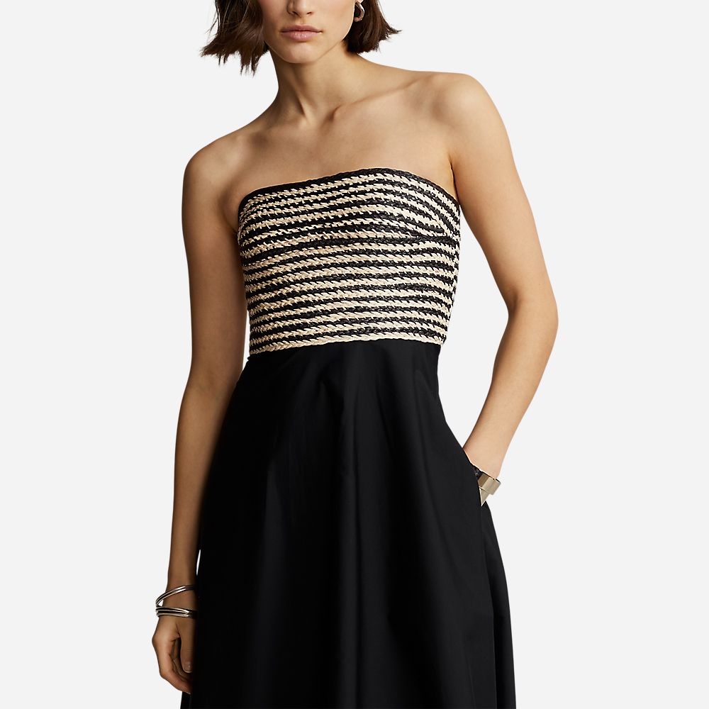 Raffia Bodice Hybrid Strapless Gown - Polo Black/Raffia