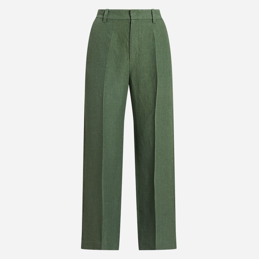 Linen Cropped Wide Leg Pant - Green