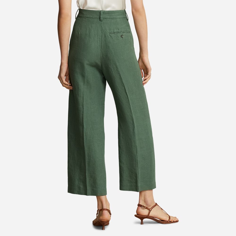 Linen Cropped Wide Leg Pant - Green