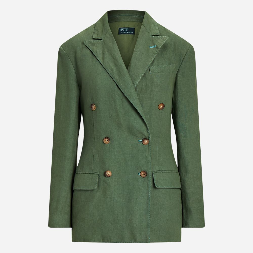 Linen Double Breasted Blazer - Laurel Green