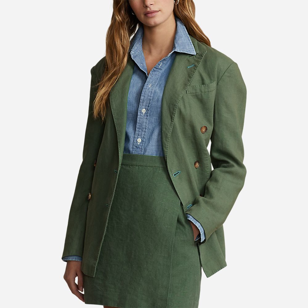 Linen Double Breasted Blazer - Laurel Green