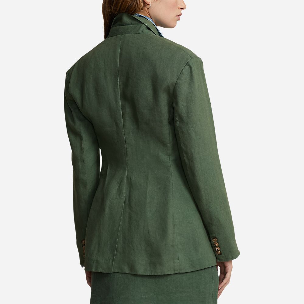 Linen Double Breasted Blazer - Laurel Green