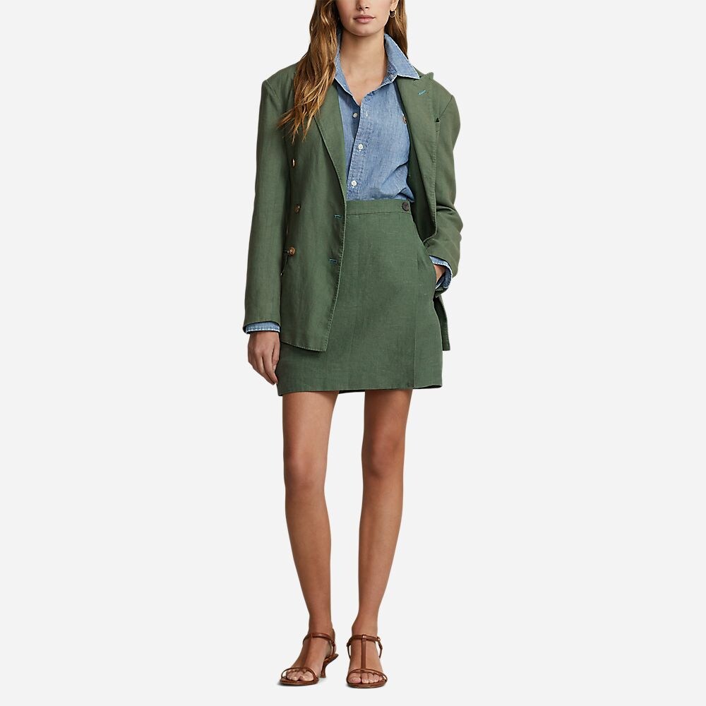 Linen Double Breasted Blazer - Laurel Green