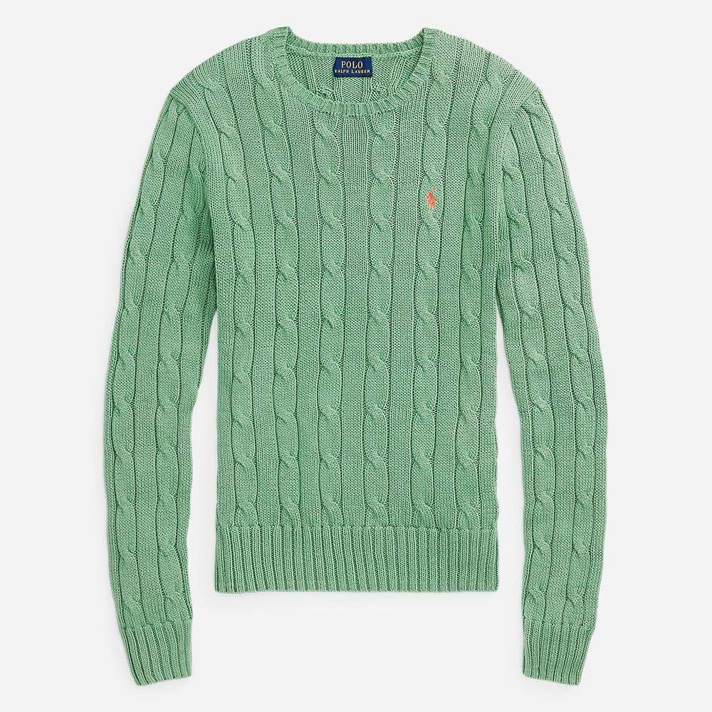 Cable Knit Cotton Crewneck Sweater - Outback Green