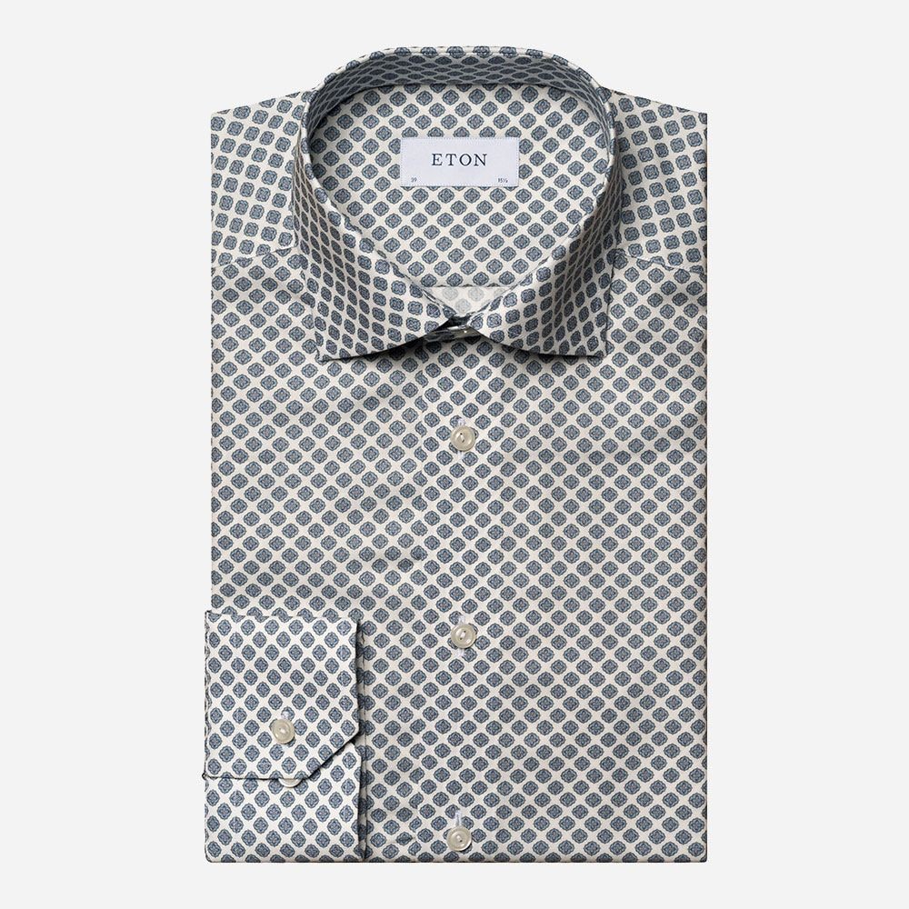 Contemporary Print Cotton Tencel Shirt - Mid Blue Medallion