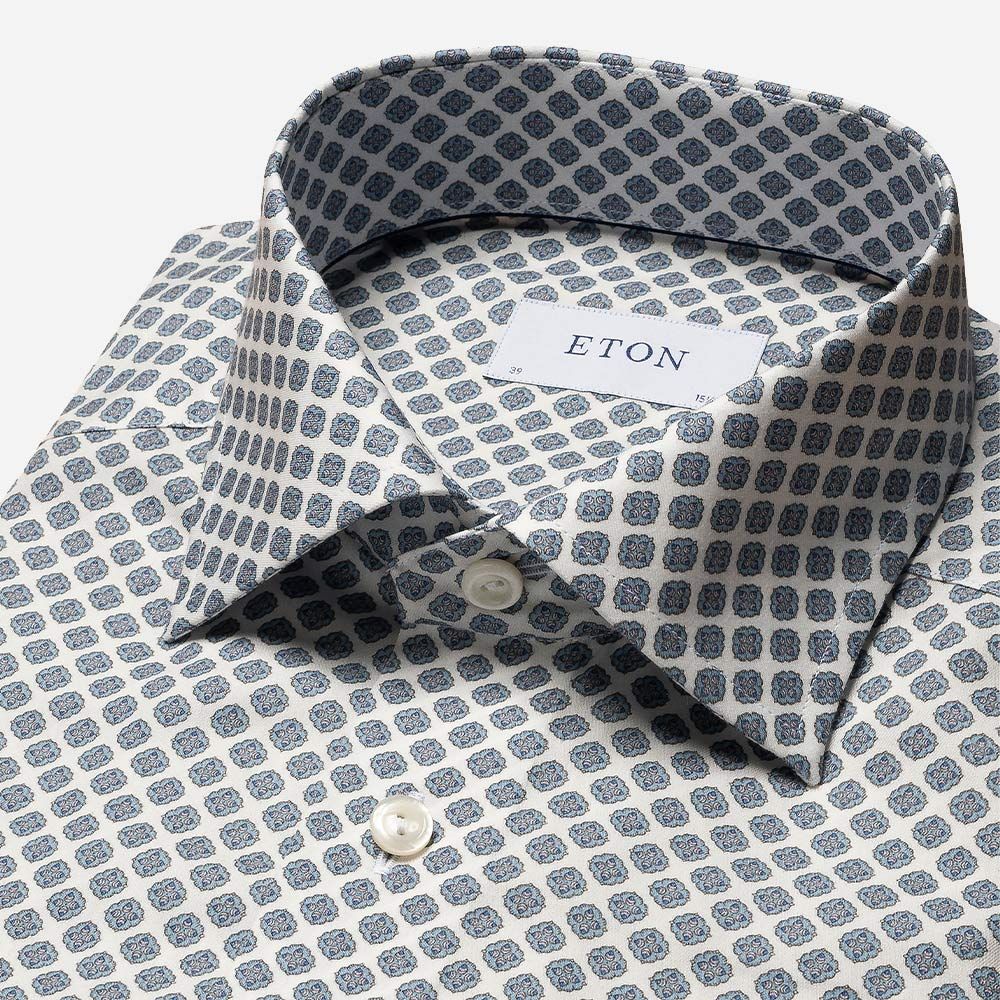 Contemporary Print Cotton Tencel Shirt - Mid Blue Medallion