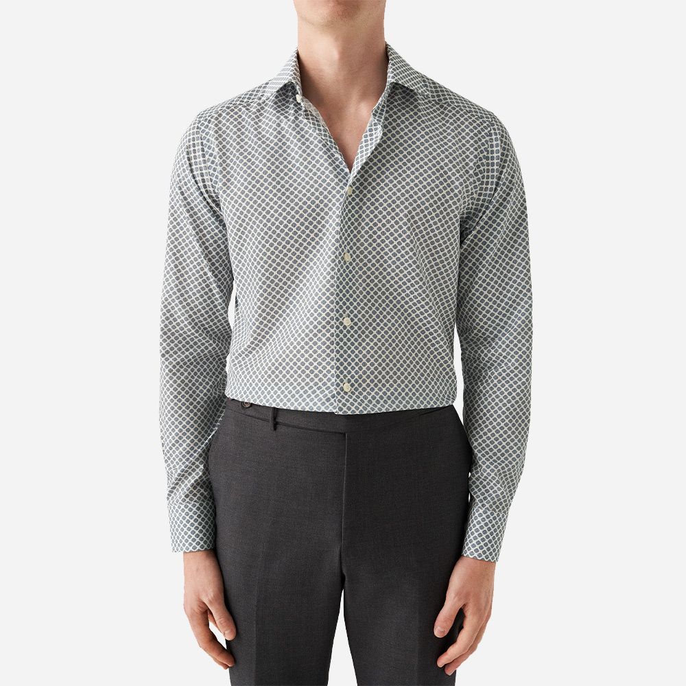 Contemporary Print Cotton Tencel Shirt - Mid Blue Medallion
