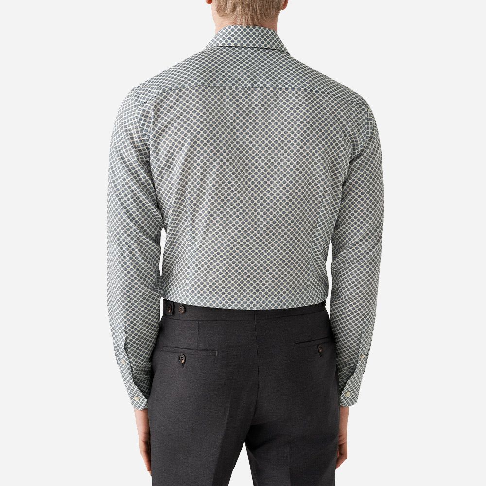 Contemporary Print Cotton Tencel Shirt - Mid Blue Medallion