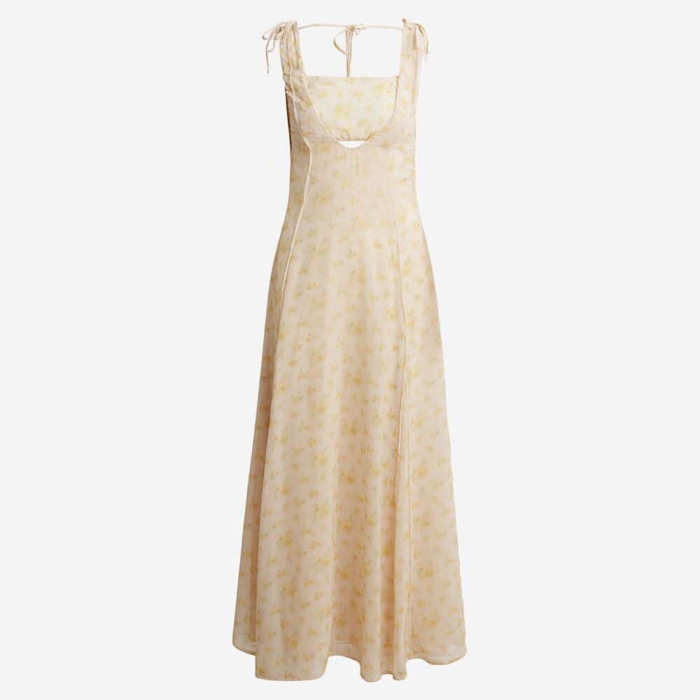 Godet Print Dress - Yellow Mix