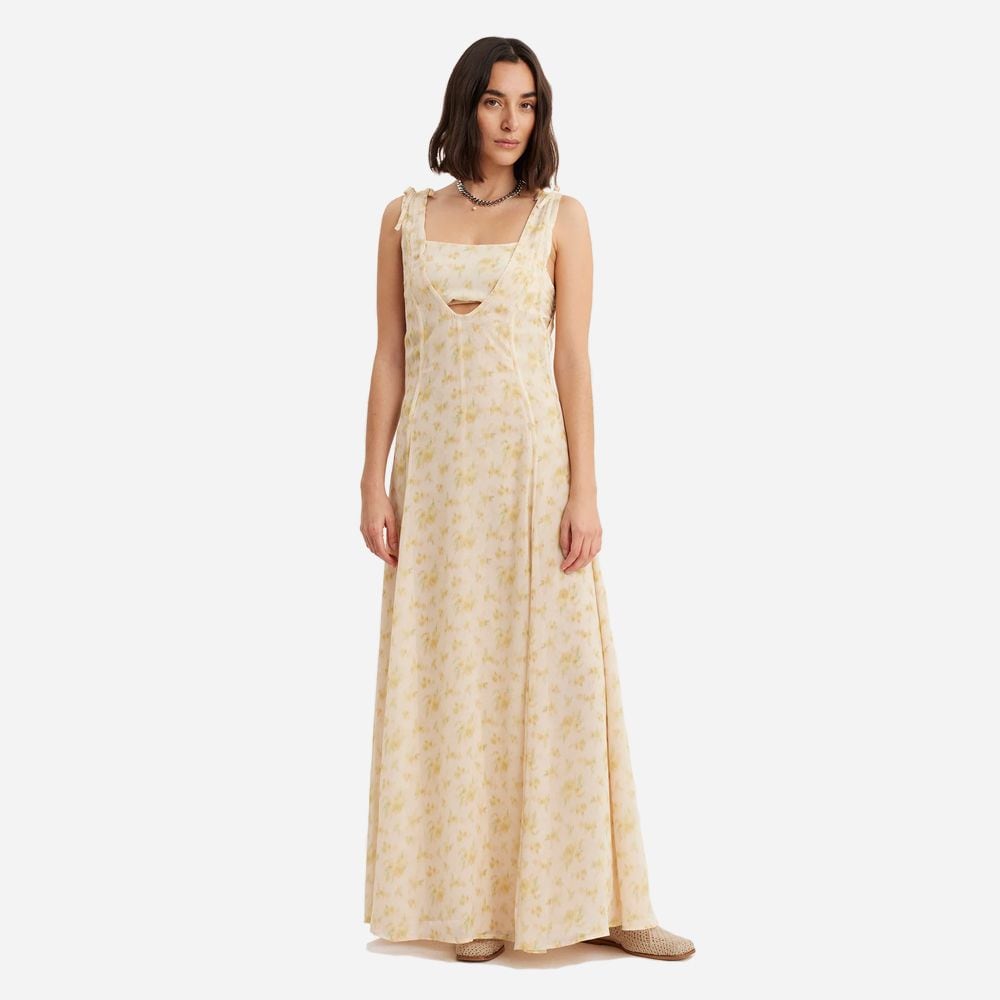 Godet Print Dress - Yellow Mix