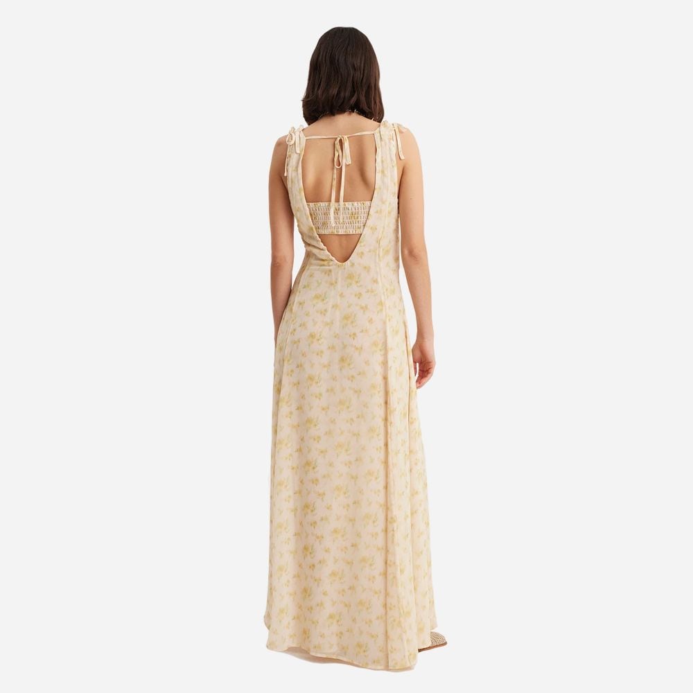 Godet Print Dress - Yellow Mix
