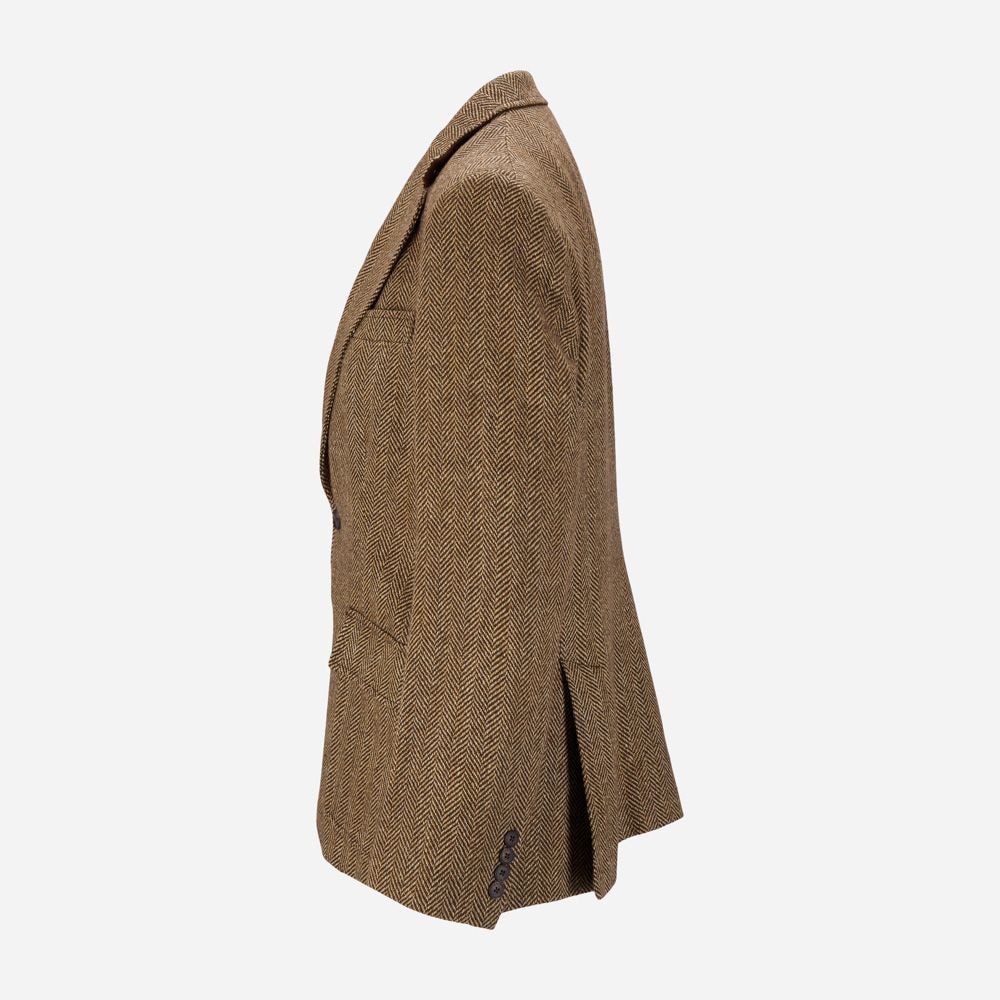 Herringbone Linen Blend Blazer - Brown/Cream Herringbone