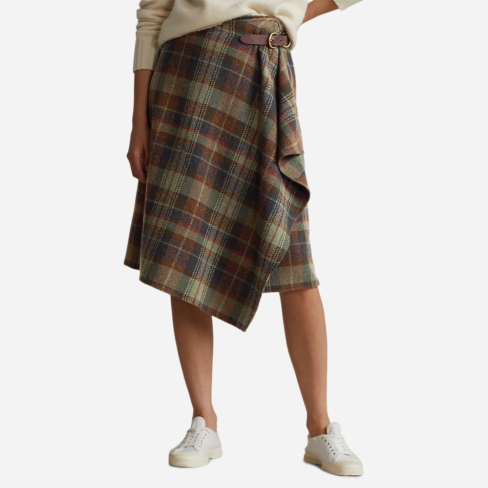Leona Wrap Midi Skirt - Olive Multi Plaid