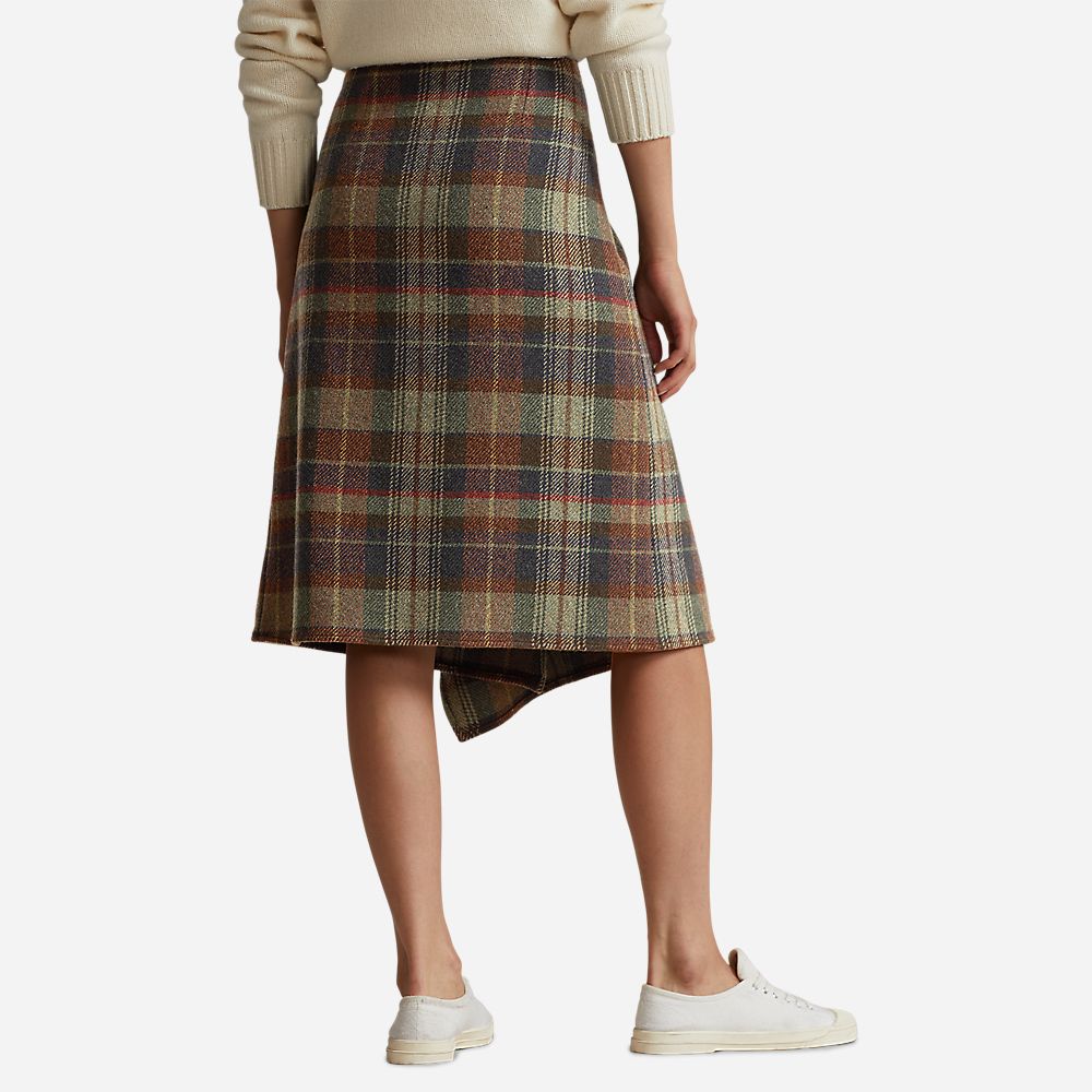Leona Wrap Midi Skirt - Olive Multi Plaid