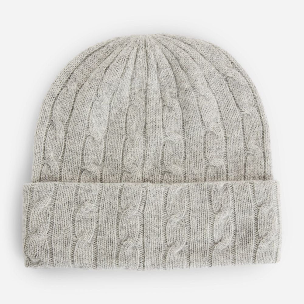 Cable Knit Wool Cashmere Hat - Soft Grey