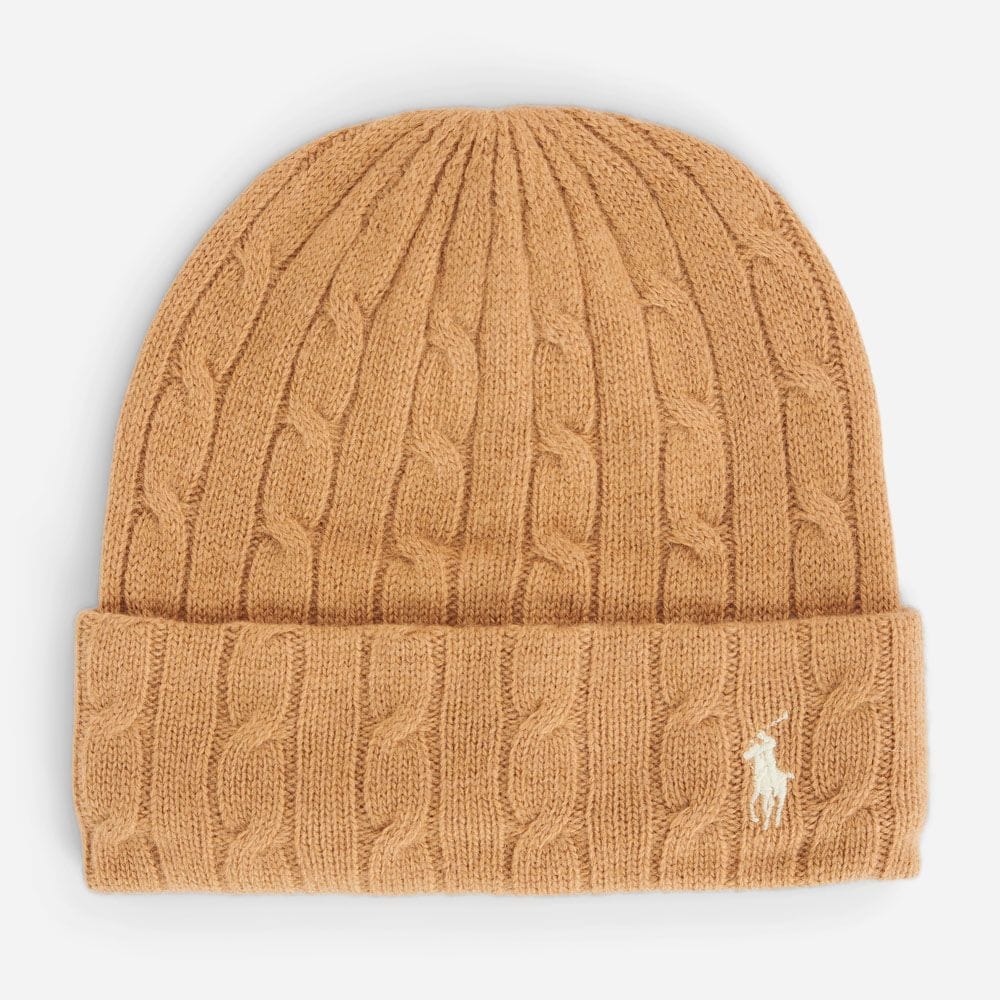 Cable Knit Wool Cashmere Hat - Camel