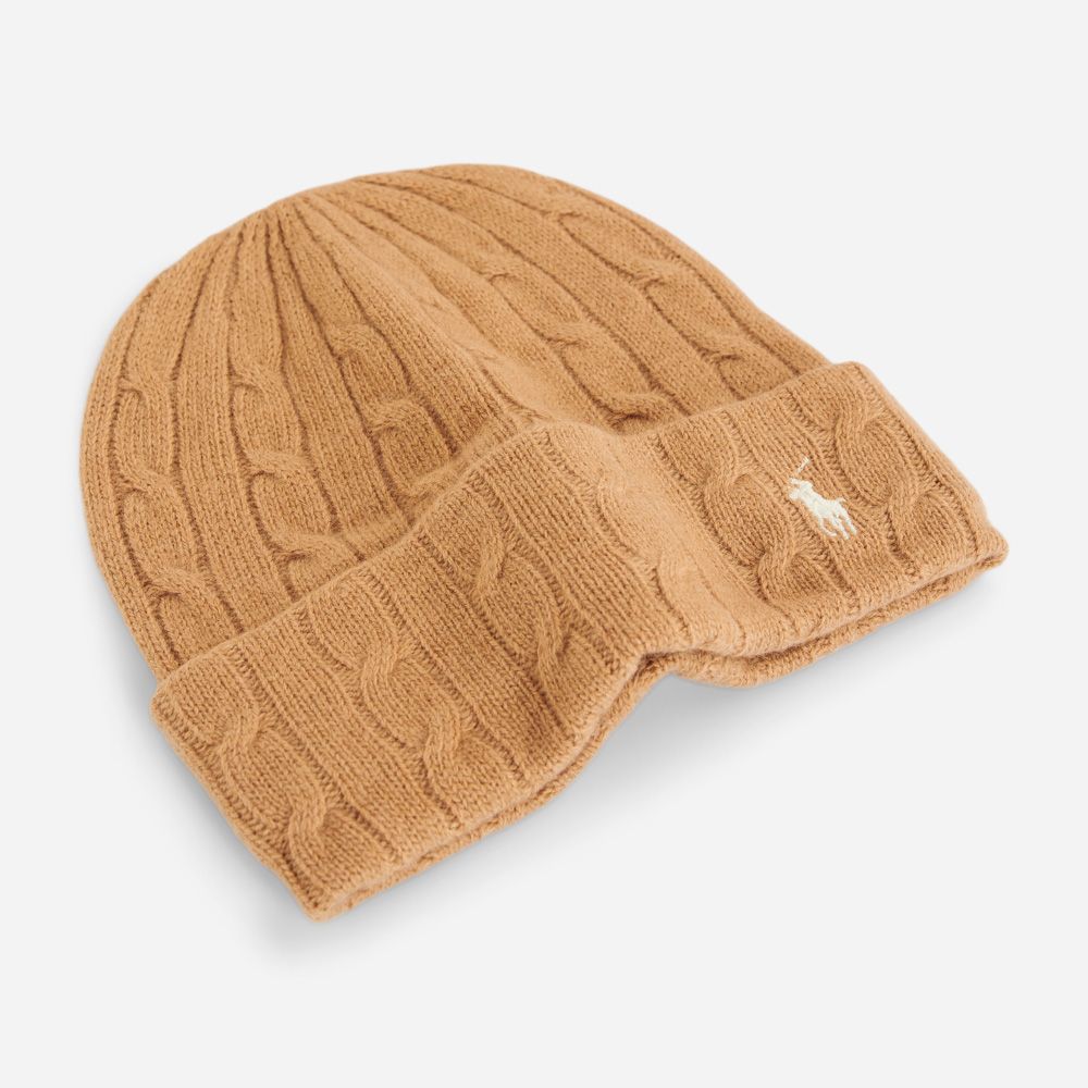 Cable Knit Wool Cashmere Hat - Camel