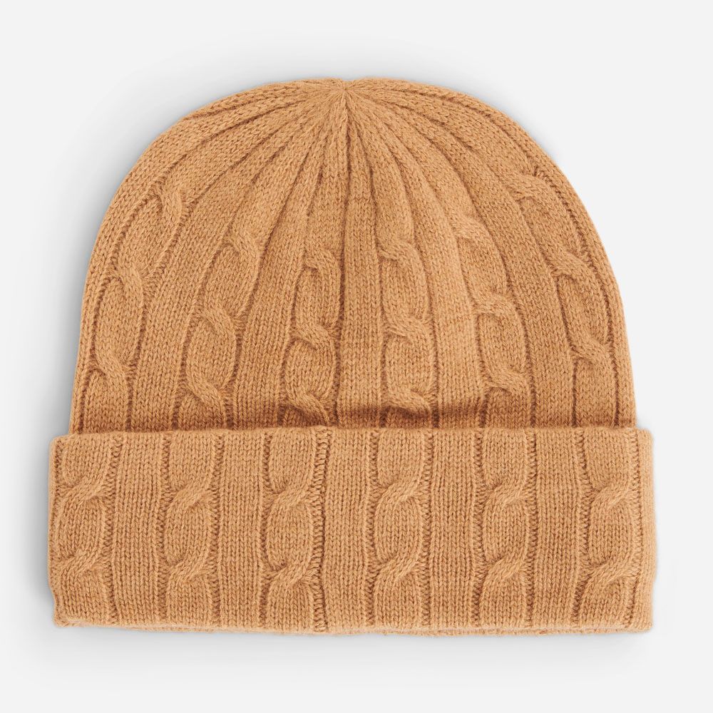 Cable Knit Wool Cashmere Hat - Camel