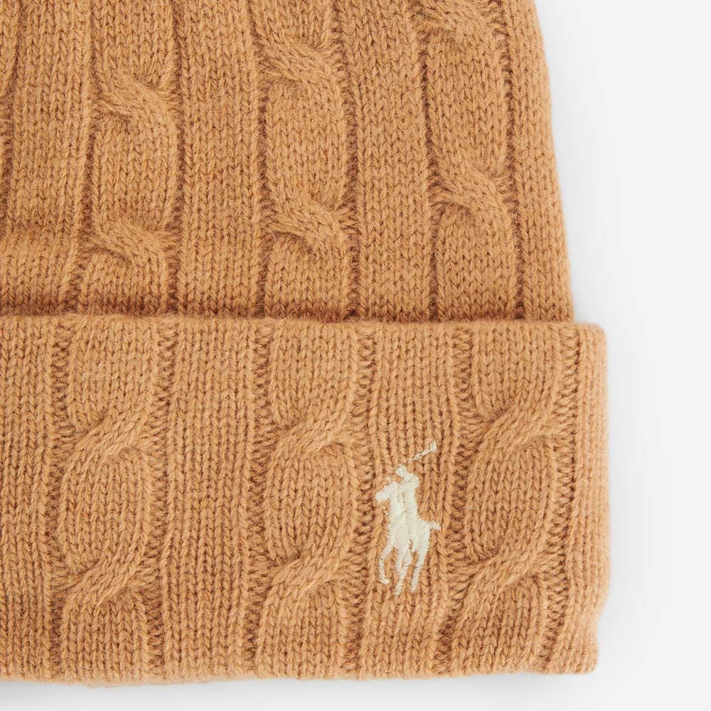 Cable Knit Wool Cashmere Hat - Camel