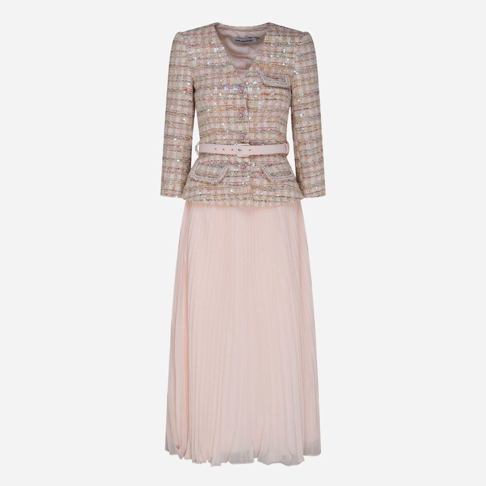 Sequin Boucle Midi Dress - Pink
