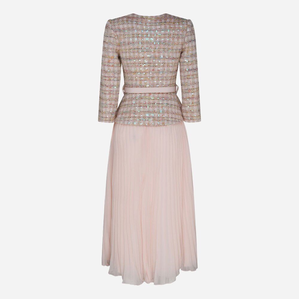 Sequin Boucle Midi Dress - Pink