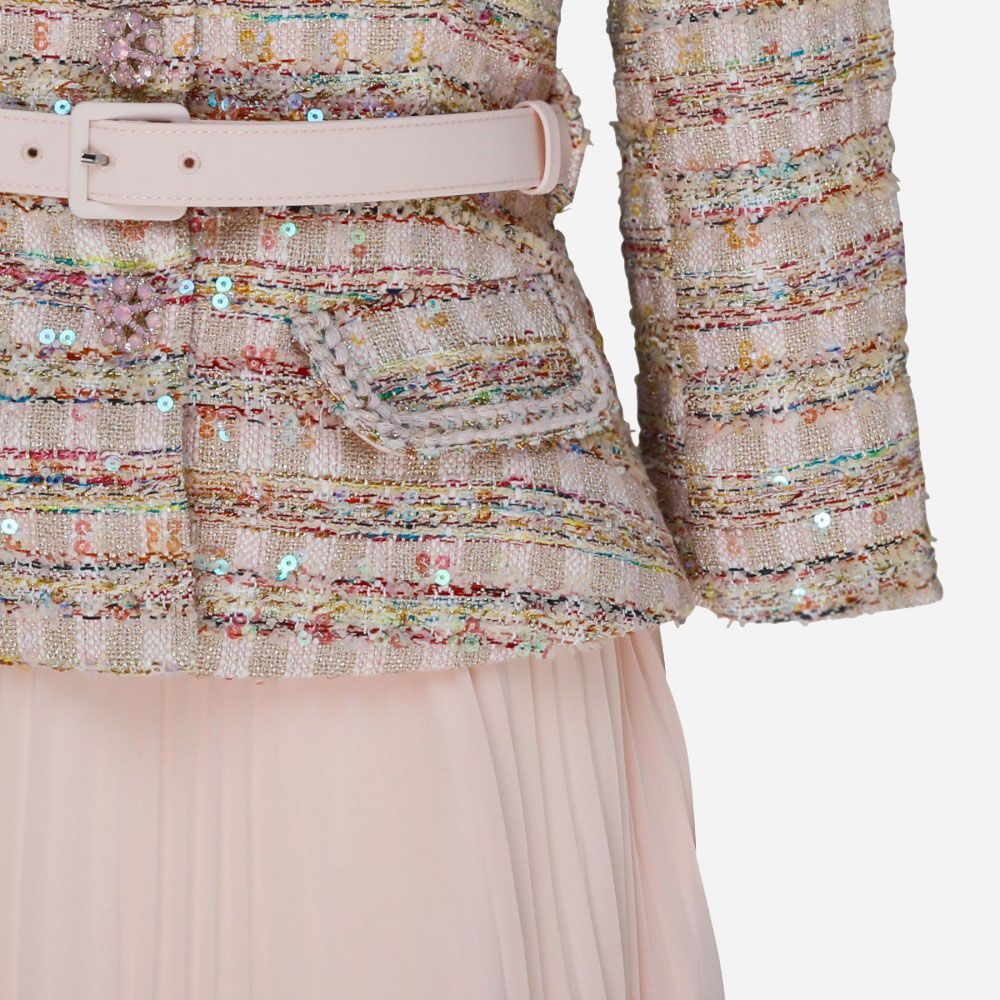 Sequin Boucle Midi Dress - Pink