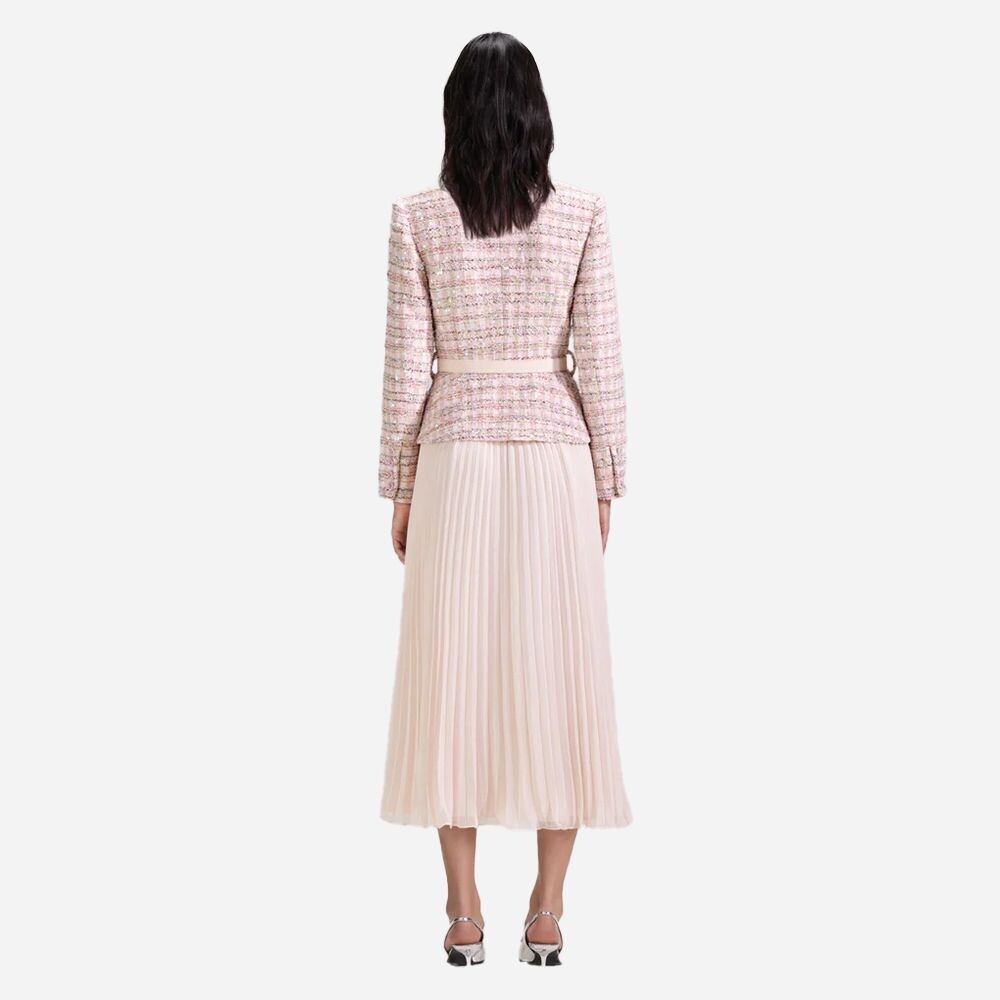 Sequin Boucle Midi Dress - Pink