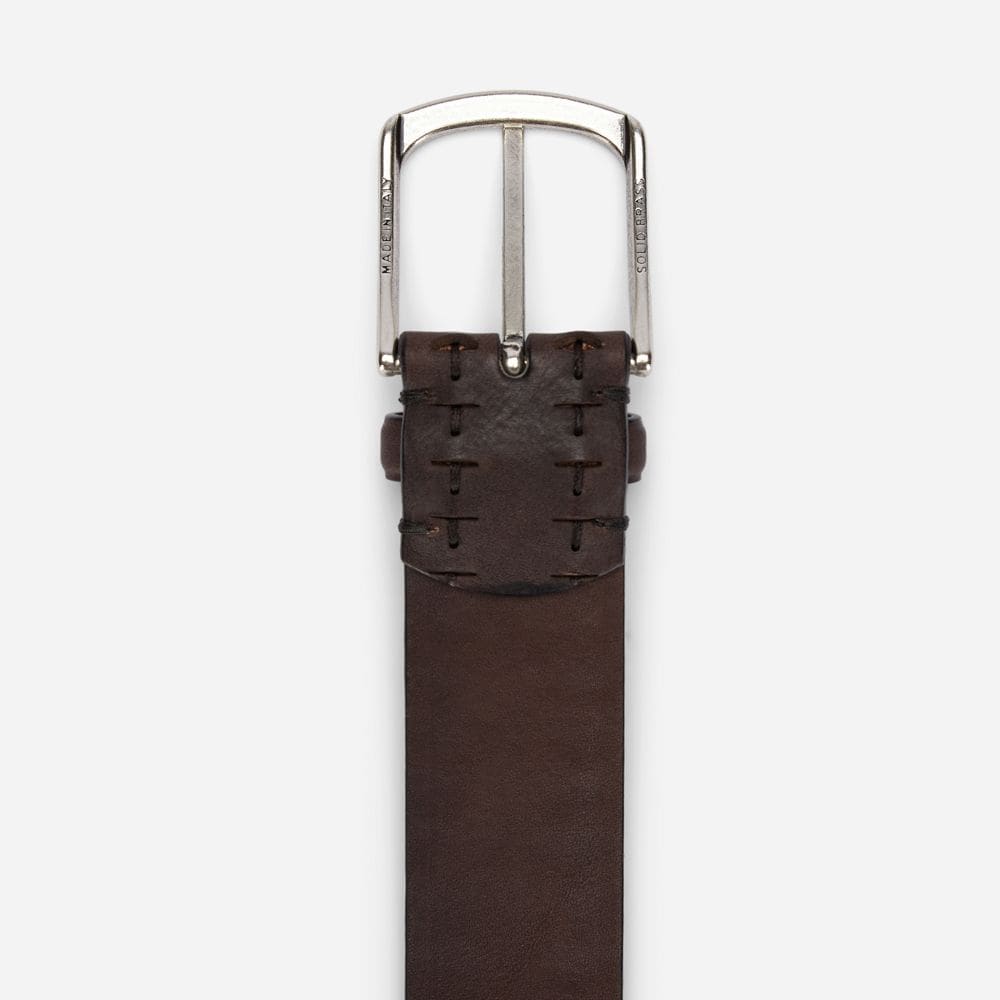 Leather Belt With Stitch - Dark Brown