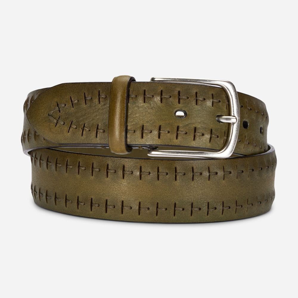 Leather Belt With Stitch - Military